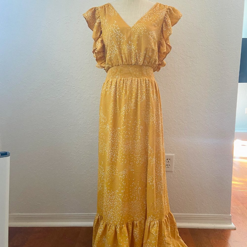 S- Yellow Express Maxi Dress w/ Ruffle Sleeves